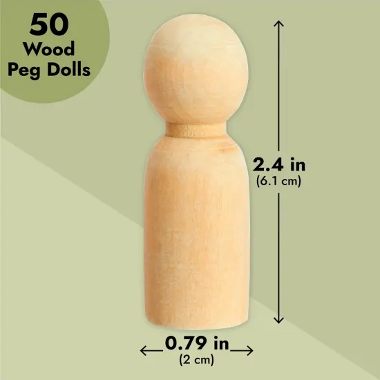 50 Pack Unfinished Wooden Peg Doll Bodies, Natural Wood Figures for Painting, DIY Arts and Crafts, 2.4 inches Tall Brown {4}