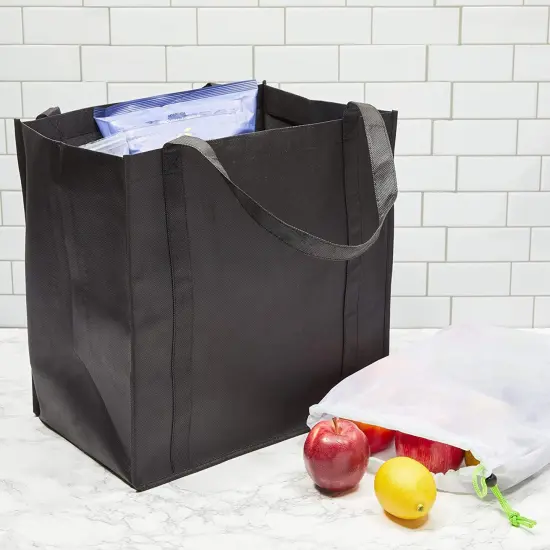 Non-Woven Tote Grocery Bags and Mesh Produce Shopping Bags (5 Sizes, 15 Pieces) Black {3}