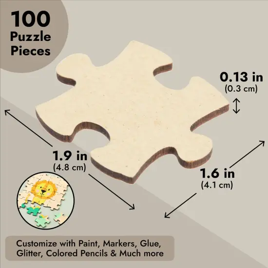 100 Blank Wooden Puzzle Pieces for Crafts, DIY Art Projects, 1.9x1.6" Unfinished Freeform Jigsaw Wood Puzzle to Draw On {4}