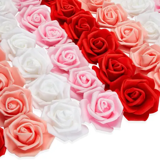 100 Pack Pink and White Artificial Rose Heads, 3-Inch Stemless Flowers for Valentine's Day, Weddings, Bouquets, DIY Crafts (4 Colors) Red {1}