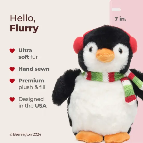 Bearington Flurry the Holiday Penguin Stuffed Animal, 7 Inch Christmas Plush, Ideal Christmas Penguin Gift for Toddlers, Kids & Teens, For Ages 3-14 White {2}