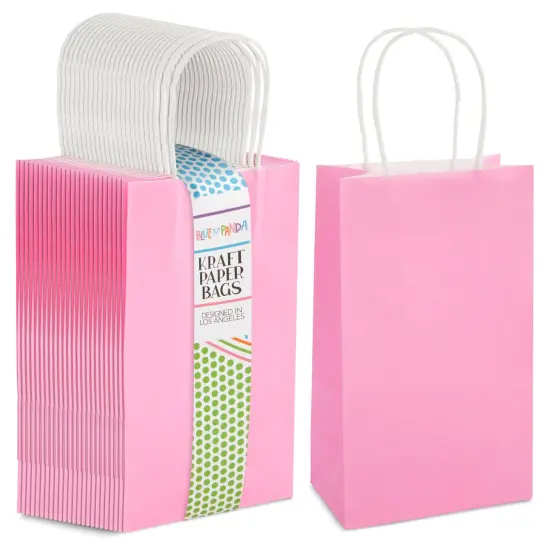 25-Pack Pink Gift Bags with Handles - Small Paper Treat Bags for Birthday, Wedding, Retail (5.3x3.2x9 In) {1}