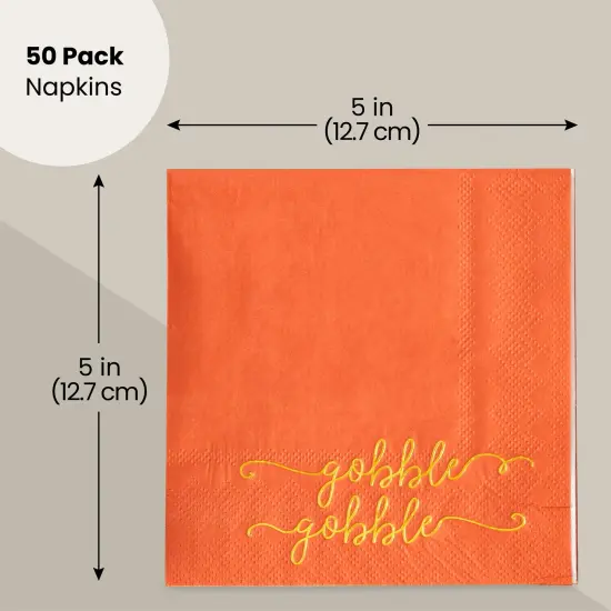 50 Pack Thanksgiving Cocktail Napkins Party Supplies Table Decorations, Gobble Gobble (5 x 5 In) Orange {2}