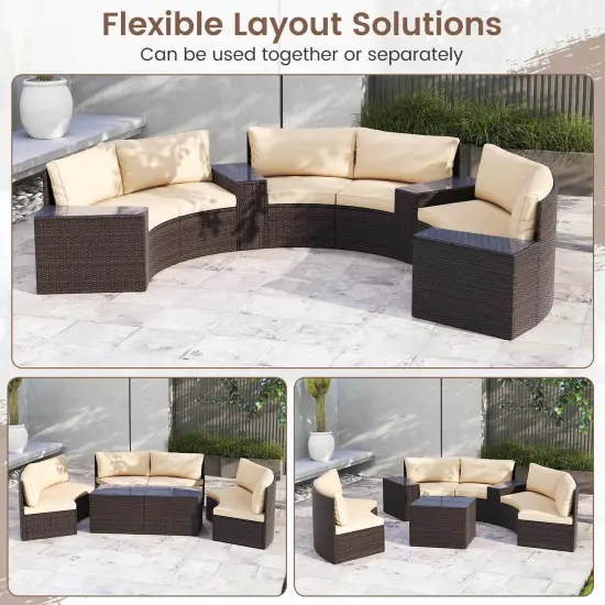 Costway 7 PCS Patio Furniture Set with Tempered Glass Top Side Tables Back & Seat Cushions {6}