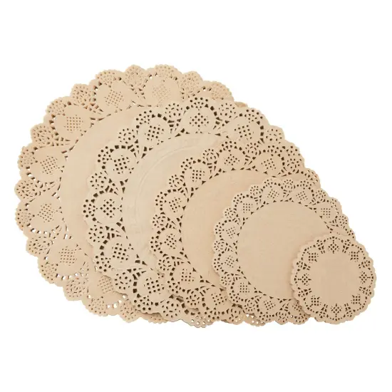 250 Pack Paper Doilies Assorted Sizes for Food & Cake, Round Decorative Disposable Placemats, Brown (4, 6.5, 8.5, 10.5, and 12 In) {1}