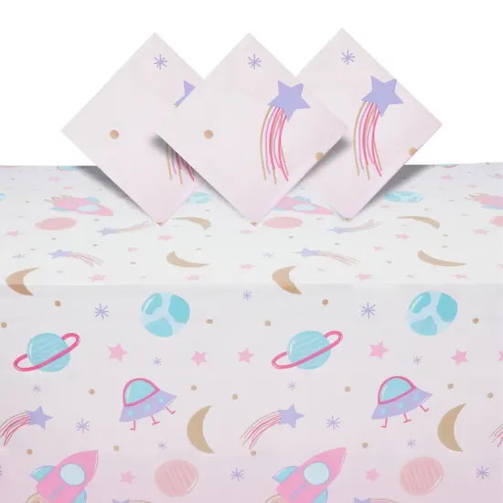 3 Pack Pink Plastic Space Table Cover for Girls Outer Space Birthday Party Supplies (54 x 108 In) {1}