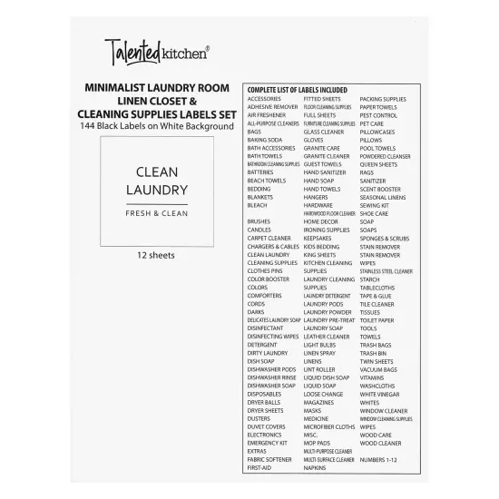 Talented Kitchen 144 Minimalist Laundry Room Labels - Preprinted Organization Stickers for Glass Jars, Containers, Spray Bottles (Black Print on White Matte Backing) {5}