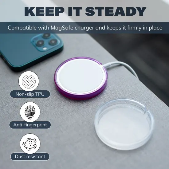 Insten 2-Pack Case Compatible with MagSafe Charger Pad, Protective Soft TPU Slim Skin Cover (Charger Not Included) Clear & Purple {2}