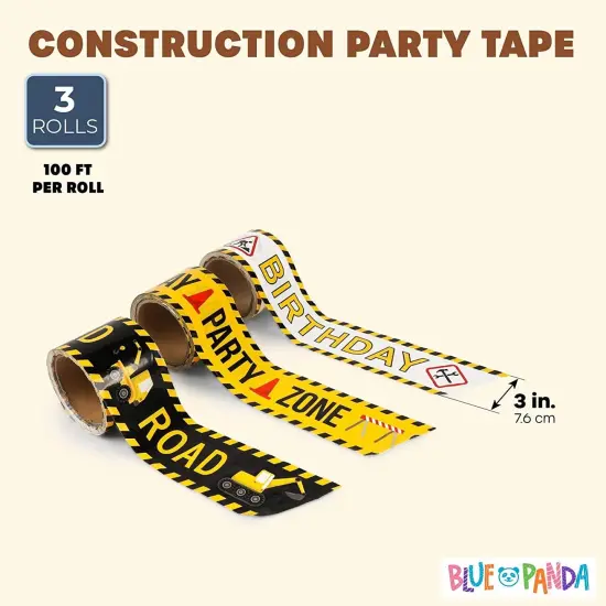 3 Pack 100 Foot Rolls Birthday Caution Tape for Construction Party Decorations (3 Inches Wide) Yellow {2}