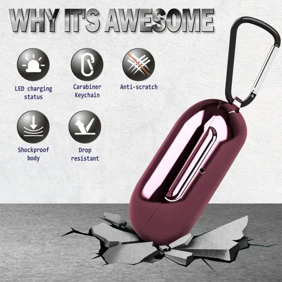 For Samsung Galaxy Buds / Plus Case with Keychain, Protective Earbuds Cover, Metallic Pink {2}