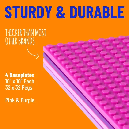 Strictly Briks 4 Pack Baseplates 10x10 Inches, Stackable Building Plates with 32 x 32 Studs, Mats, Bases, Boards, Sheets 100% Compatible with All Major Brands, Girl Colors, Ages 3-14 Pink {2}