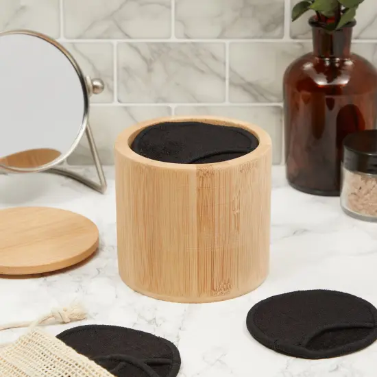 18 Pack Reusable Cotton Rounds for Makeup Removal with Bamboo Holder and Mesh Storage Bag (Black) {3}