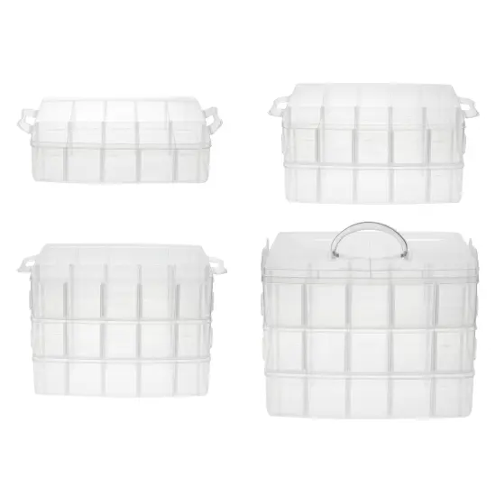 3-Tier Plastic Craft Storage Containers with 30 Compartments, 40 Sticker Labels (9.5 x 6.5 x 7.2 Inch) White {5}