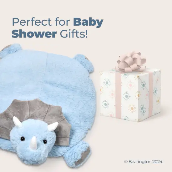 Bearington Baby Lil' Tracer Tummy Time Mat, 30 x 30 Inch Dinosaur Plush Stuffed Animal Blanket, Baby Play Mat Blue {5}