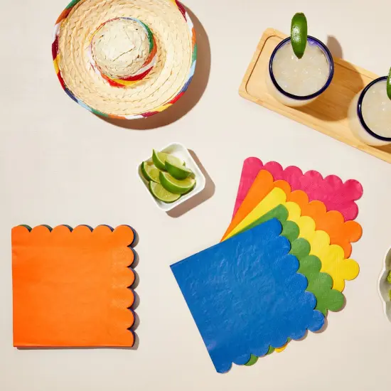 150 Pack Rainbow Colored Scalloped Napkins for Fall, Fiesta, Birthday Parties (6.5 x 6.5 In, 5 Colors) Multicolor {2}