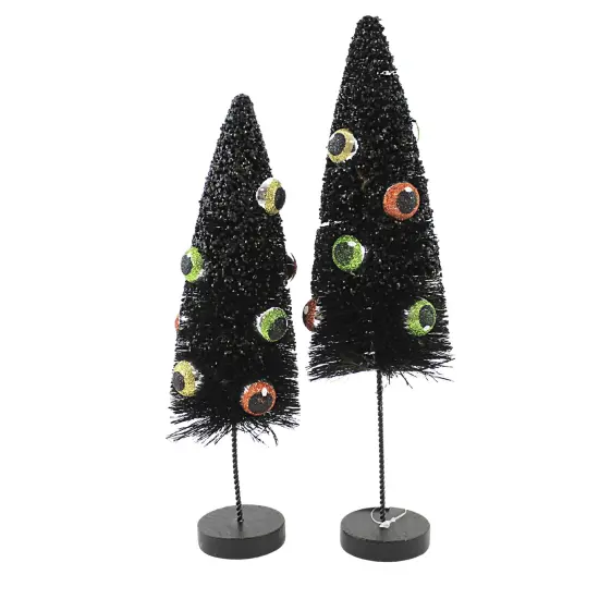 Bethany Lowe 11.0 Inch Eerie Eyeball Bottle Brush Tree Halloween Tree Ornament Set , Halloween Decor Set Of 2 Glittered Black {3}