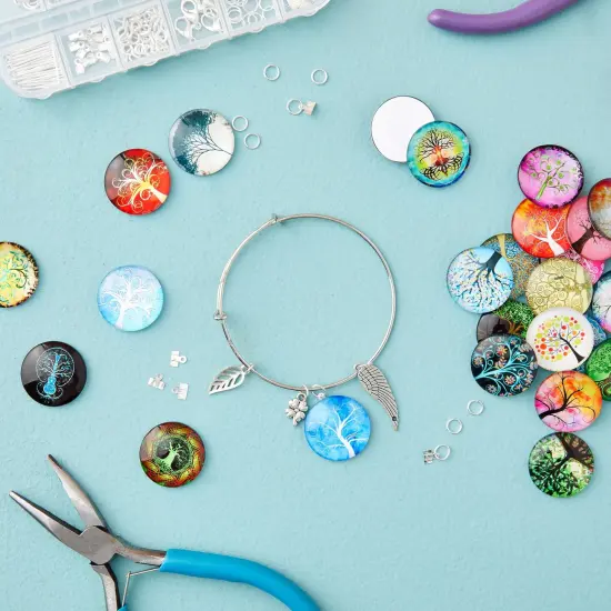 Glass Dome Cabochon, Tree of Life Mosaic Tiles for Jewelry Making (1 in, 50 Pack) Multicolor {2}