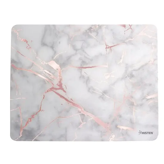 Insten Marble Mouse Pad for Computer Desk High Quality Ultra Thin Reflective Non Slip - White/Rose Gold {1}