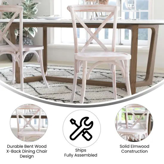 Merrick Lane Bardstown X-Back Bistro Style Wooden High Back Dining Chair Lime Wash {3}