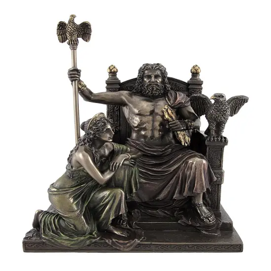 Bronzed Zeus and Hera at the Throne Statue with Colored Accents {3}