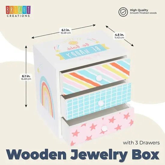 Wooden Kids Jewelry Box with Drawers for Girls, Be Bright, Be Bold, Happy, Be You (6.1 x 4.5 In) Multicolor {2}