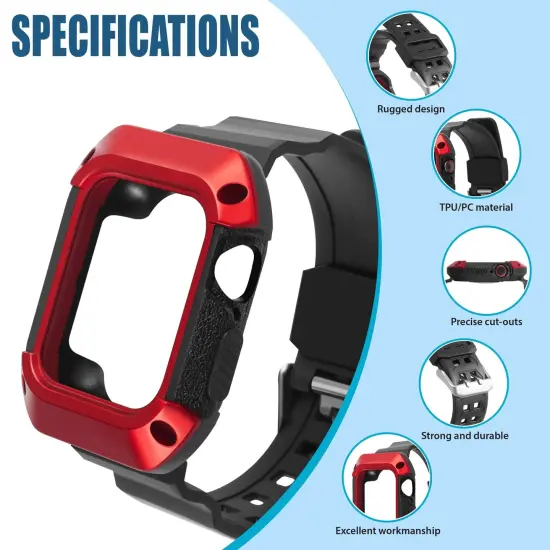 Insten Watch Band with Rugged Bumper Case Compatible with Apple Watch 40mm Series 6 SE 5 4, Replacement Strap, Black/Red {3}