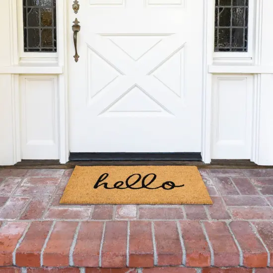 Hello Coco Coir Doormat for Patio, Natural Fall Welcome Mat for Front Door (17 x 30 In) Brown {3}