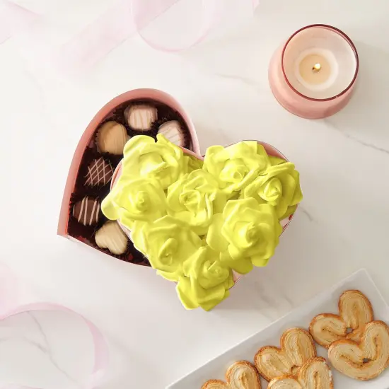 100 Pack 3-Inch Stemless Yellow Roses, Artificial Flowers for Decoration, Wall Art, Wedding, Valentine's {2}