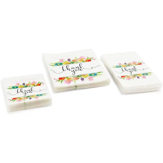 Floral Thank You Goodie Bags, Party Decor in 3 Sizes (300 Pack) White {4}
