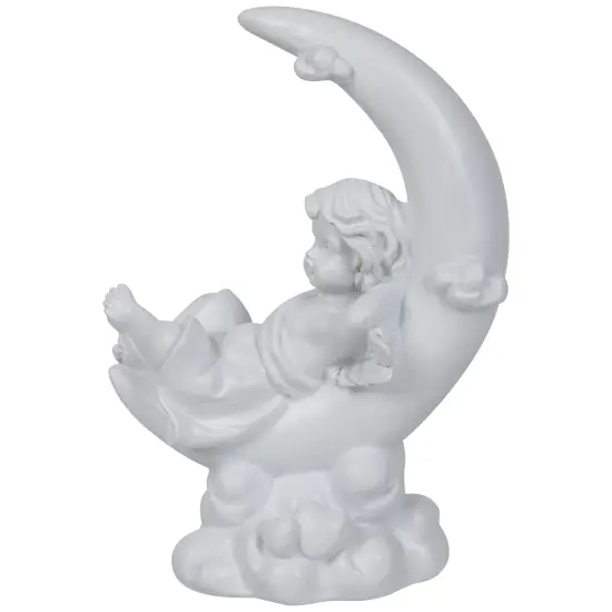 Northlight Boy Cherub Resting on Crescent Moon Statue - 7.25" White {3}