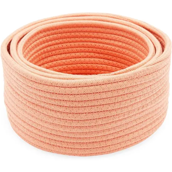Farmlyn Creek Cotton Woven Baskets for Storage, Peach Organizers (3 Sizes, 3 Pack) Orange {6}