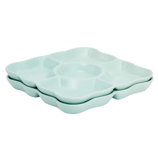 2 Pack Porcelain Divided Serving Tray for Appetizers, 5 Compartments (Light Blue, 9.5 In) {5}