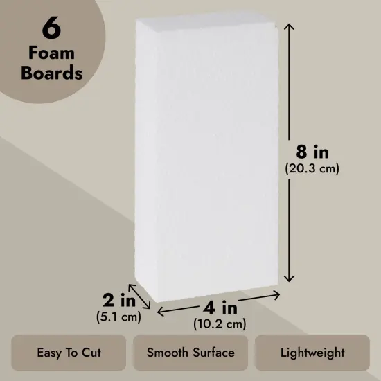6 Pack Foam Blocks for Crafts - Polystyrene Brick Rectangles for Art Sculpting, Flower Arrangements, DIY, Packing (8 x 4 x 2 In) White {4}