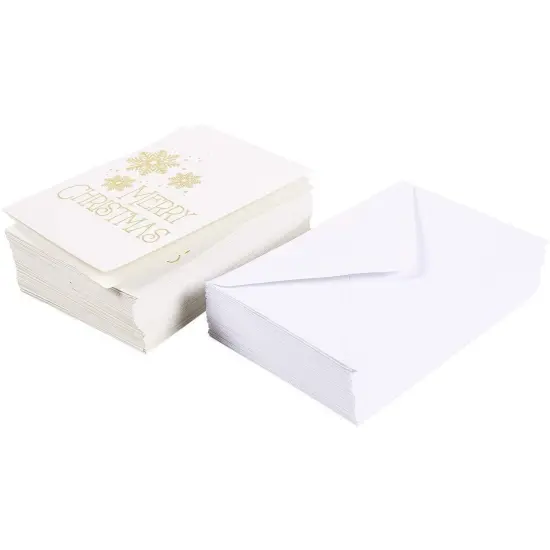 Best Paper Greetings 48 Pack Merry Christmas Greeting Cards, 4x6 Inches Xmas Note Cards Box Set, Holiday Cards with Envelopes Blank Inside for Holiday Greetings, 6 Gold Foil Snowflake Designs White {7}