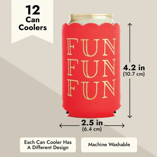 12-Pack Scalloped Can Cooler Sleeve for Soda, Beer, Drinks - Girls Trip Gifts Favors for Weekend Beach Party, Birthday, Bachelorette (2.5x4.2 in) Multicolor {4}
