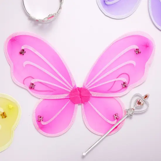 BLUE PANDA 6-Pack Fairy Wings for Girls, Butterfly Wings for Girls with Rhinestone Embellishments, Costume Fairy Wings Party Pack for Dress-Up, Halloween, (6 Vibrant Colors), For Ages 3-14 Multicolor {6}