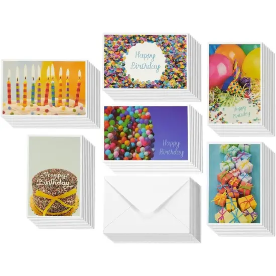 48 Pack Happy Birthday Cards Bulk, 6 Assorted Photo Design for Men Women, Blank Inside, 4x6 Multicolor {6}