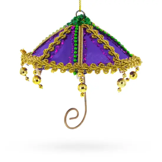 Whimsical Purple Umbrella with Beaded Accents Christmas Ornament {1}