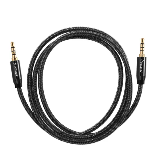 3.5mm Audio Cable, Male to Male, TRRS Stereo with Microphone, Nylon Braided Jacket (3 Feet, Black) {7}