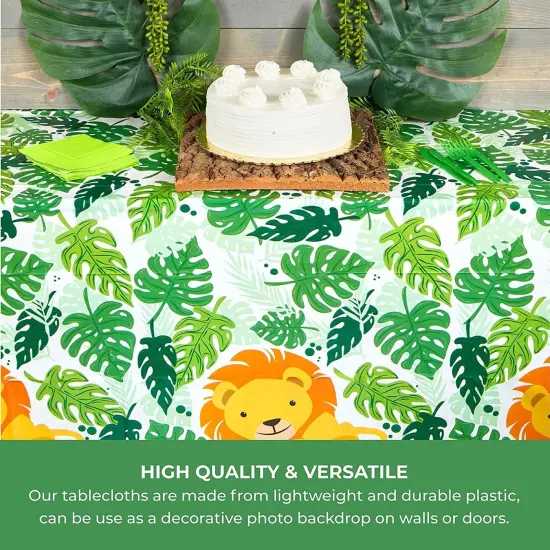 Plastic Lion Tablecloth for Safari Birthday Party Decorations (54 x 108 in, 3 Pack) Green {3}