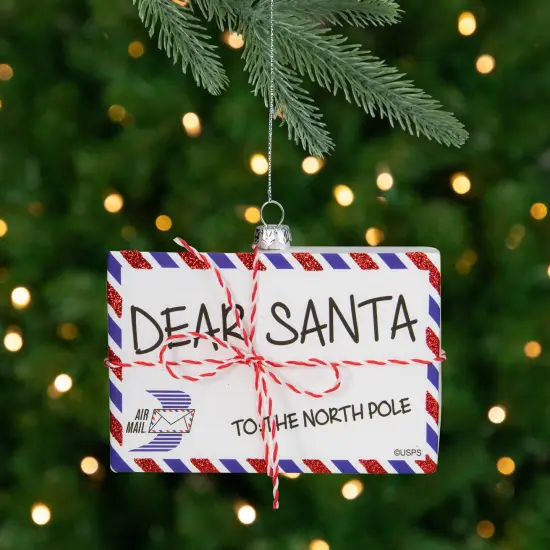 Northlight Envelope USPS "Dear Santa" with Stripes Glass Christmas Ornament - 3.5" - Red Multi {1}