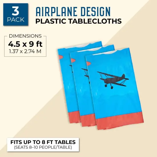 Juvale Airplane Plastic Rectangle Party Table Cloth Cover (3 Pack) Blue {2}