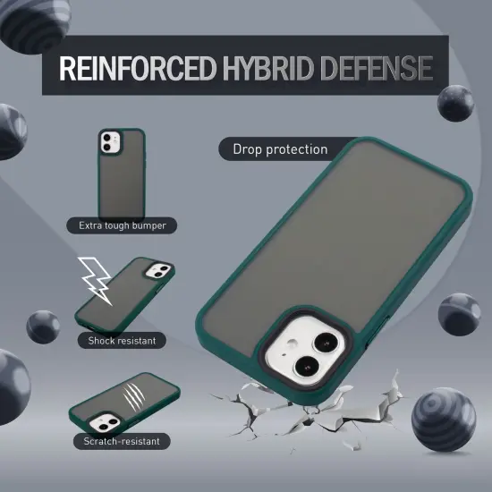 Insten Compatible with iPhone 12 Mini Case 5.4 inch, Translucent Matte Hybrid Hard Back Flexible TPU Bumper, Anti-Shatter Anti-shock Drop Protection, Wireless Charging, Drak Green {2}