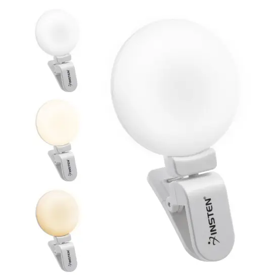 2" LED 360° Mini Ring Light with Clip for Photo, Video, Phone, Laptop Dimmable, 3 Switchable Modes, 20 Beads, Rechargeable Micro USB (White) {3}