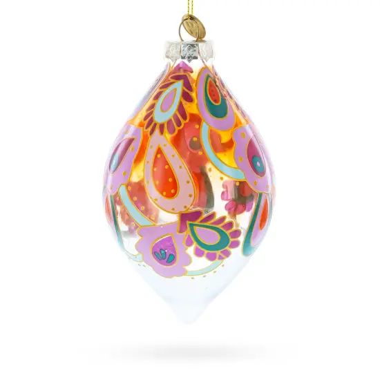 Copper Paisley Teardrop Glass Christmas Ornament {3}