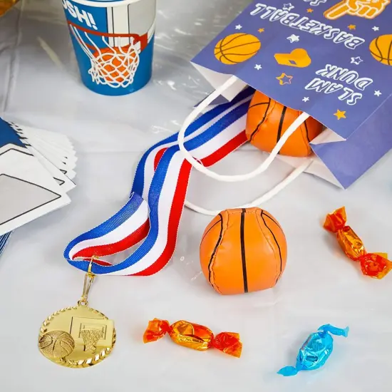 12 Pack Basketball Medals for Kids and Adults, Team Participation Trophies, Awards, Party Favors, Red, White, and Blue Stripes 15.5" Ribbon (2 in, Metal, Gold) {2}