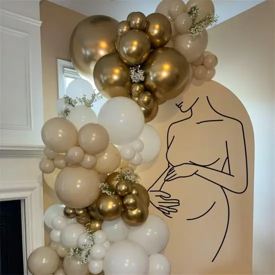 Beige and Champagne Gold Latex Balloon Set {3}