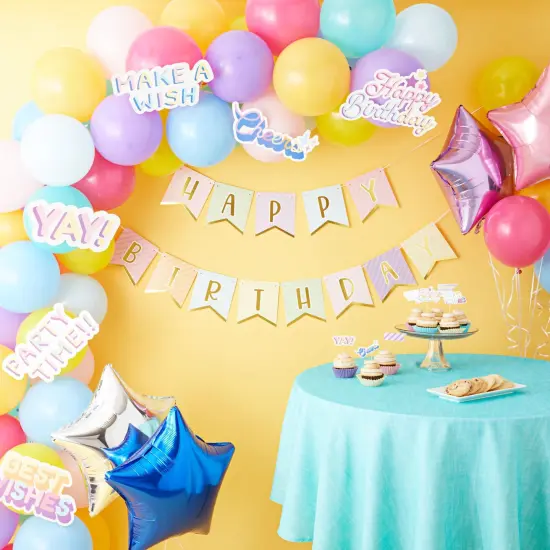 99 Piece Girls Rainbow Birthday Party Decorations Set with Balloons, Banner, Cake Toppers and Wall Cutouts Multicolor {3}