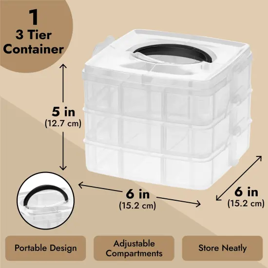3 Tier Stackable Storage Containers with Adjustable Compartments for Beads, Sewing Accessories, Arts and Crafts Supplies (6 x 6 x 5 In) Clear {4}