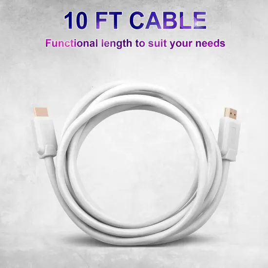 Insten - 2 Pack HDMI Male to Male Cable, 2.1 Version, 8K 60Hz, 48Gbps, PVC Cable, Gold Connectors, 10ft , White {7}